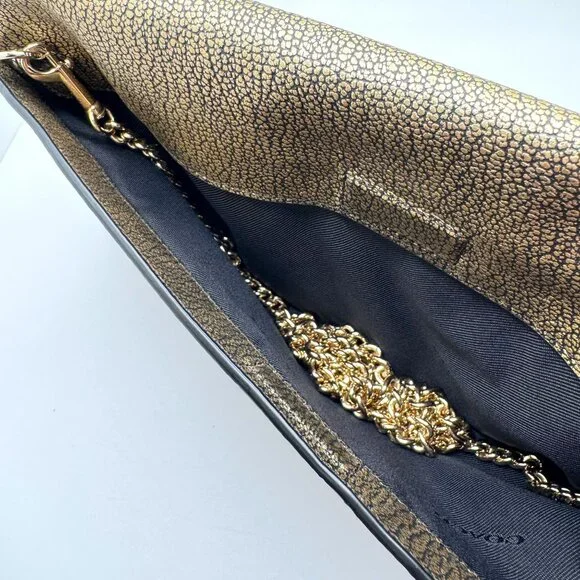 Coach Metallic Gold Pebble Leather Swagger Clutch Crossbody Chain Strap Turnlock - Picture 12 of 16